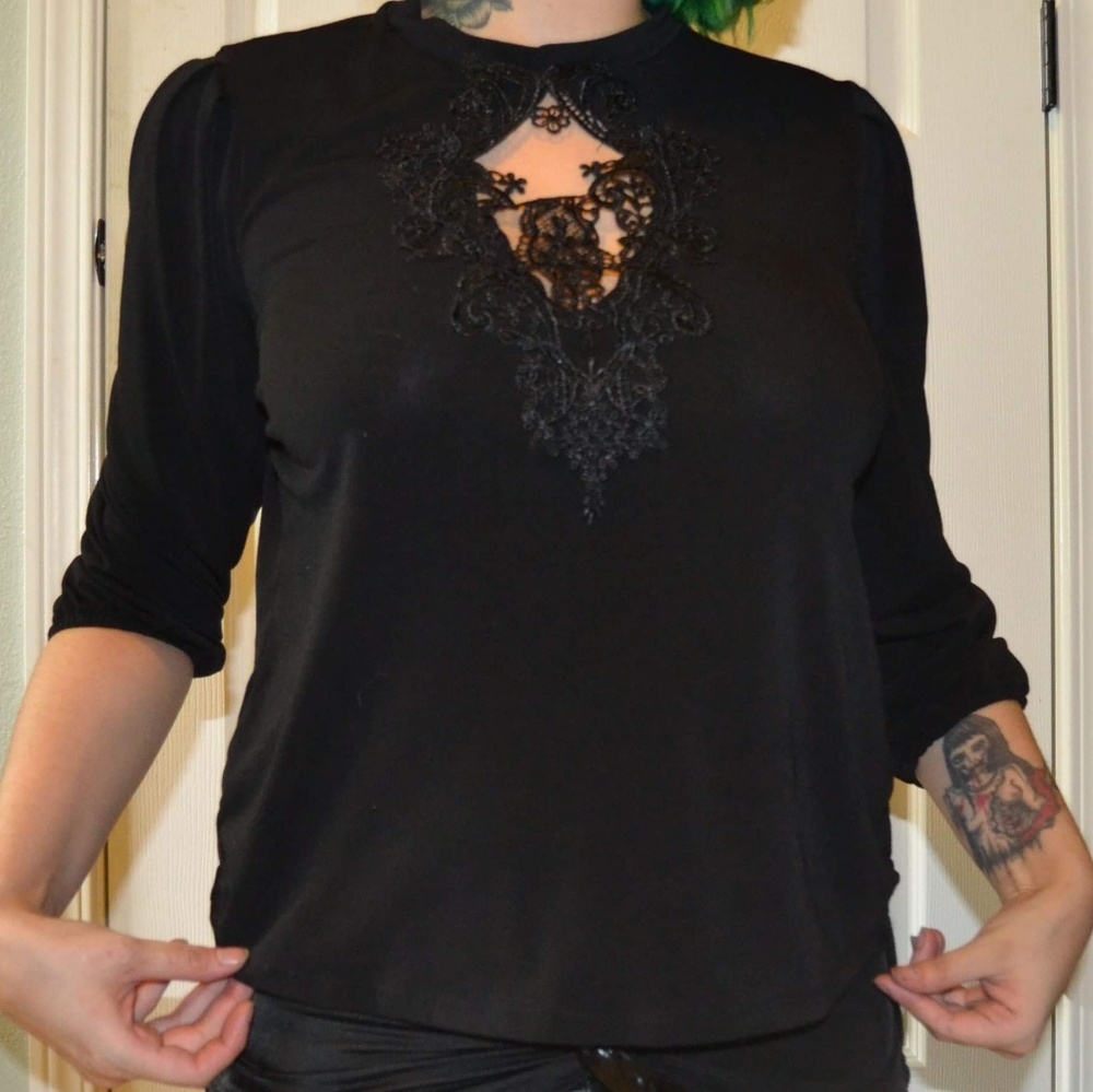 Black goth front lace shirt